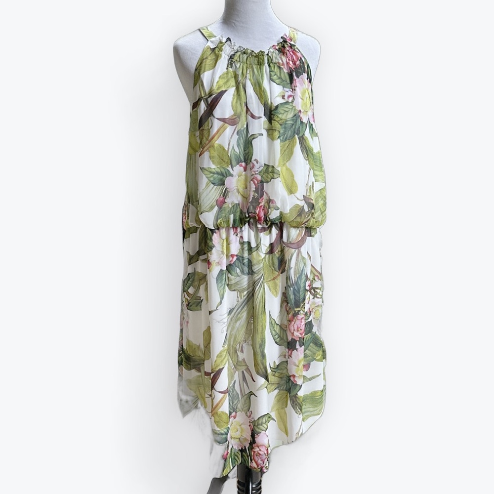 Tahitian Tropical Floral Chiffon Kawaii Vacation Event Adrianna Papell Dress~16W